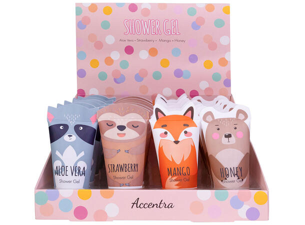 Dusjsåpe Dyremotiv 30ml 4ass Display 24st Vegansk Uten parabener/SLES 