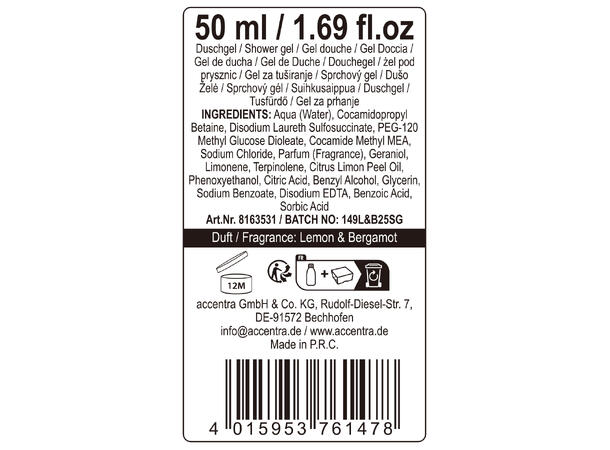 Dusjsåpe flaske 50ml 3ass dufter Display 21stk. Vegansk u/parabener/SLES 