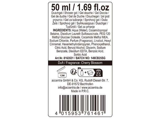 Dusjsåpe flaske 50ml 3ass dufter Display 21stk. Vegansk u/parabener/SLES 