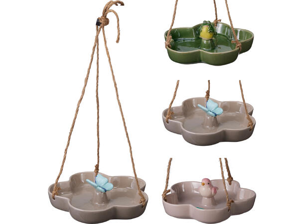 Fuglebad porselen blomst 20x7,5cm 3ass 