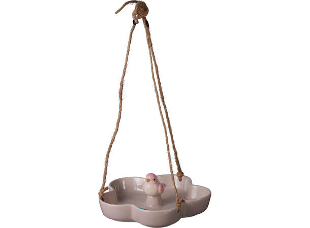 Fuglebad porselen blomst 20x7,5cm 3ass 