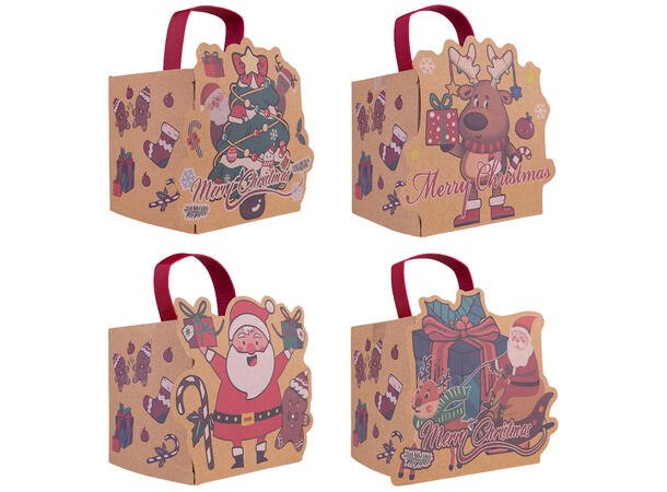 Gaveeske papir julemotiv 11x9x11cm 4ass Forpk 48stk 
