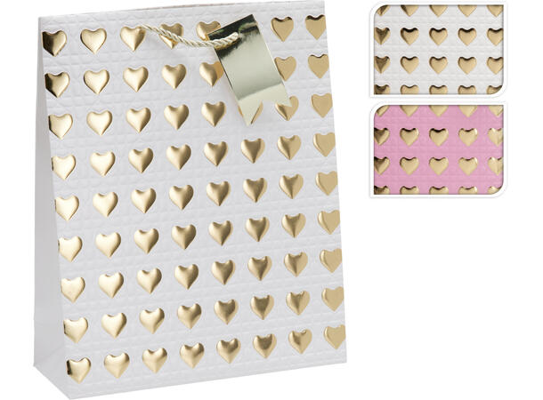 Gavepose 32x26x10cm rosa/krem/gull 2ass Forpakn.24stk 