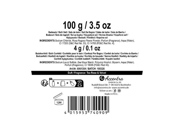 Gavesett 100gr badesalt rose PE ch.glass Vegansk Uten parabener/SLES 