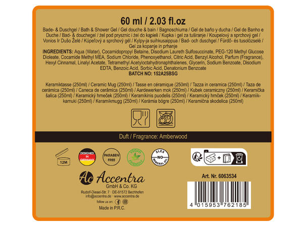 Gavesett 60ml Dusjsåpe og krus Vegansk Uten mineralolje og parabener 