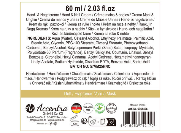 Gavesett 60ml Hånd/neglekrem håndvarmer Duft: Vanilla Musk 