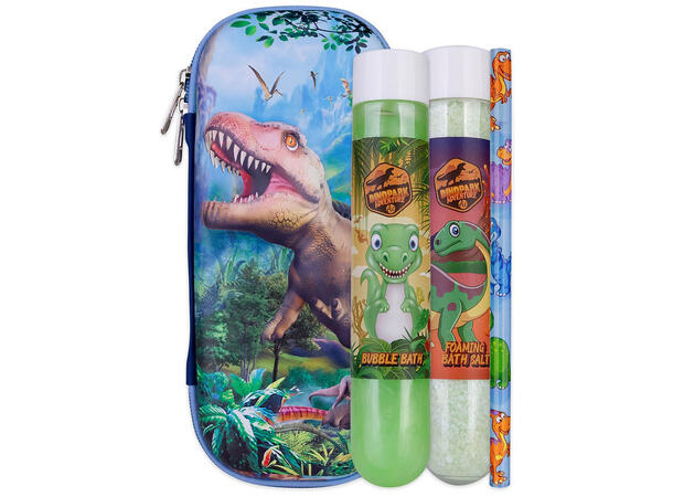 Gavesett Dinopark m/pennal 60ml badeskum Forpk 6stk Epleduft 