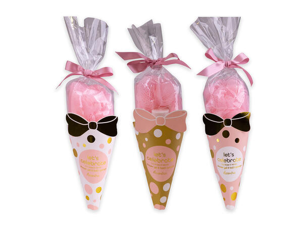 Gavesett Dusjgel 60ml m/svamp Roseduft Display 12stk Vegansk Uten parabener 