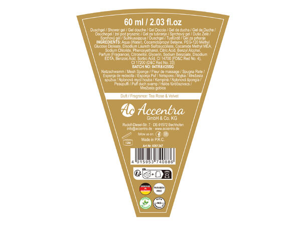 Gavesett Dusjgel 60ml m/svamp Roseduft Display 12stk Vegansk Uten parabener 