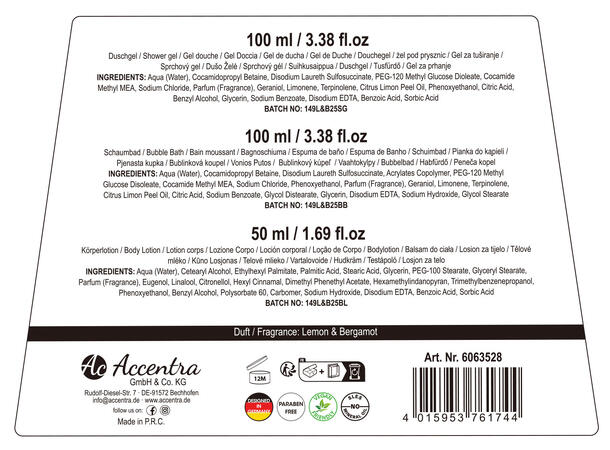 Gavesett Dusjsåpe skumbad lotion Lemon Vegansk Uten mineralolje og parabener 