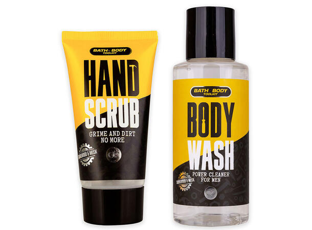 Gavesett hardplast veske Dusjsåpe skrubb Sandal & Musk Vegansk Uten paraben/SLES 