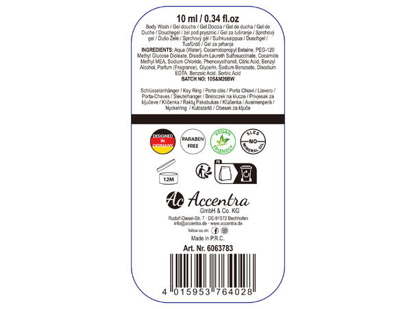 Gavesett i boks 10ml Dusjsåpe Nøkkelring Display 12stk Sandal & Musk Vegansk 