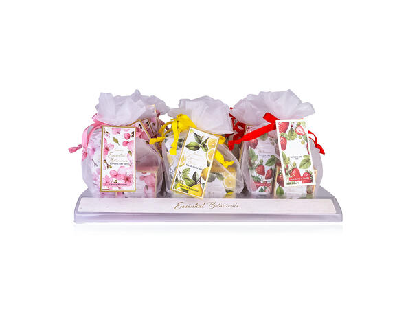 Gavesett pose hånd/neglkrem såpe 3ass Display 18stk Vegansk Uten m.olje/parab 