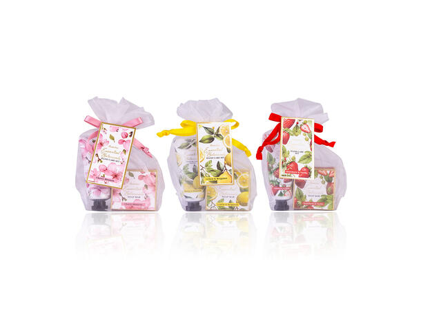 Gavesett pose hånd/neglkrem såpe 3ass Display 18stk Vegansk Uten m.olje/parab 