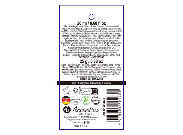 Gavesett pose hånd/neglkrem såpe 3ass Display 18stk Vegansk Uten m.olje/parab 