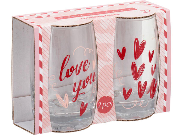 Glass hjerte tekst 6x11cm 300ml 2 stk 