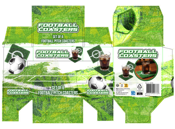 Glassbrikke Kunstgress 10x10cm 6stk Fotball Midtbane Coaster 