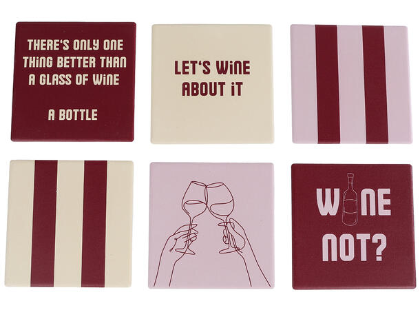 Glassbrikke Wine keramikk 10x10cm 6ass Display med 36 stk 