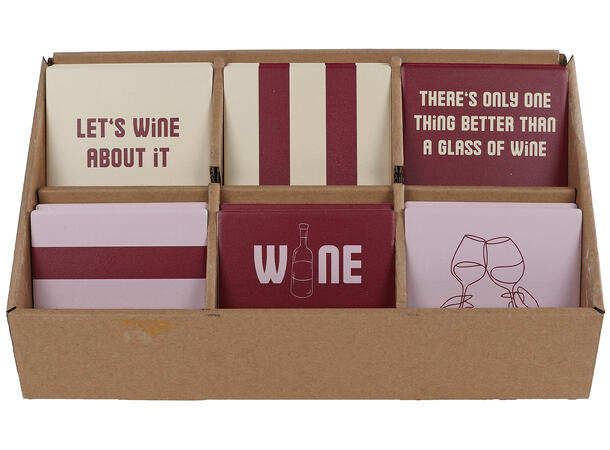 Glassbrikke Wine keramikk 10x10cm 6ass Display med 36 stk 