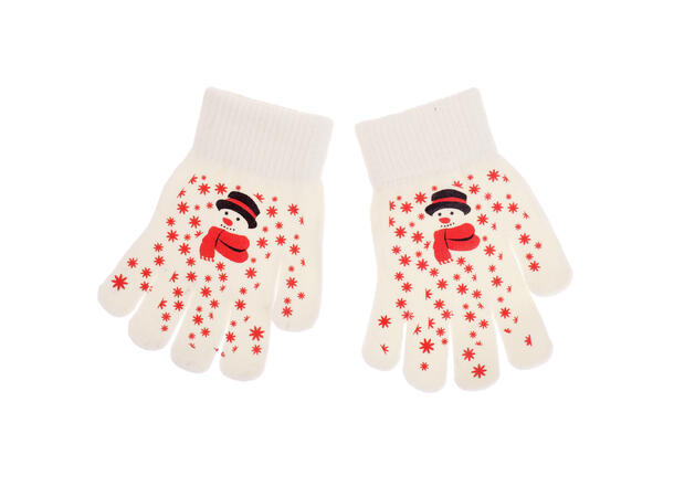 Hanske hvit m/snømann til barn 80% akryl, 15% lin, 5% elastan 