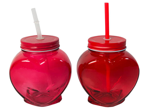 Hjerte rødt Drikkeglass m/sugerør 2ass 13cm 