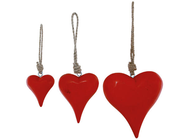 Hjerte rødt metall m/tau 12x4x9,5cm Forpk 12stk 