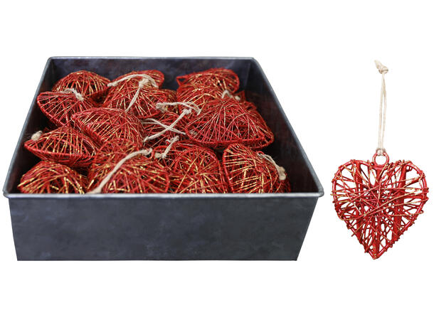 Hjerte rødt metall m/tau  4x4x3cm Display 48stk 