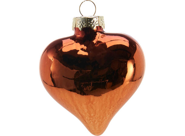 Hjerter glass amber 7,5cm 9stk Forpk 8pk à  9stk i eske Glitter/blank 