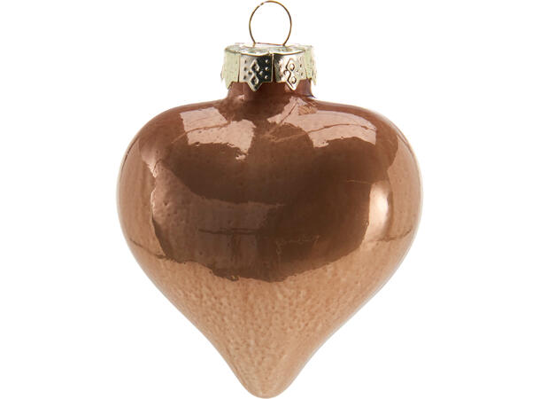 Hjerter glass amber 7,5cm 9stk Forpk 8pk à  9stk i eske Glitter/blank 