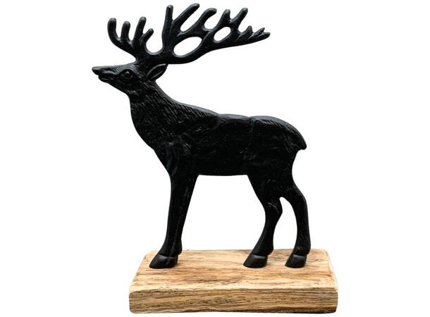 Hjort stående sort metall/tre 14x5x17cm 