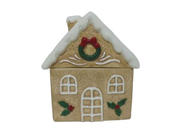 Hus som krukke brun keramikk 14x10x16cm 