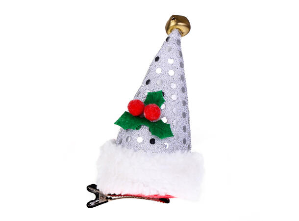 Hårklips nisselue hvit m/dekor 