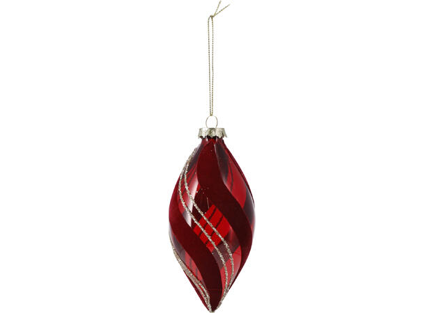 Julekule dråpe burg. glass 13cm 3stk Velur/glitter med gulltopp 