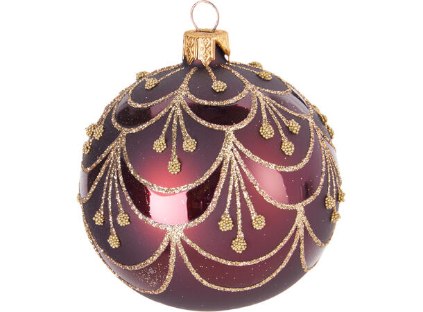 Julekule glass med glitter 8cm 2ass Display 12stk. Håndlaget i Ukraina 