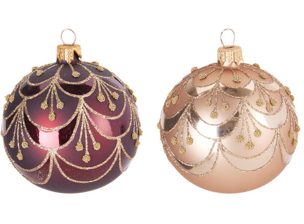 Julekule glass med glitter 8cm 6ass Display 12stk. Håndlaget i Ukraina 