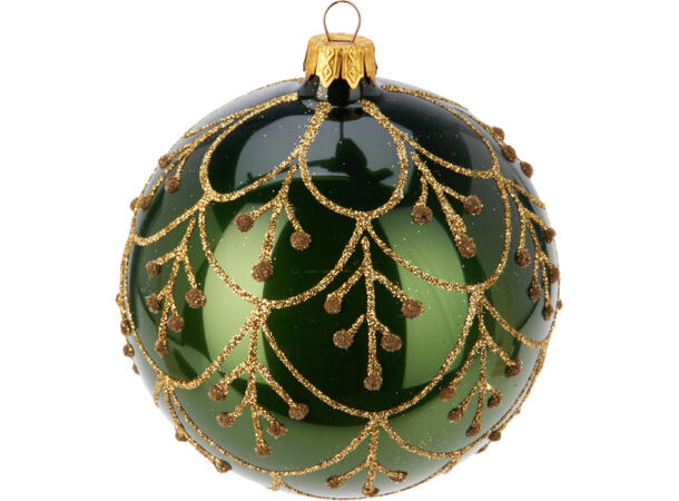 Julekule glass rød/grønn glitte 8cm 4ass Display 12stk. Håndlaget i Ukraina 