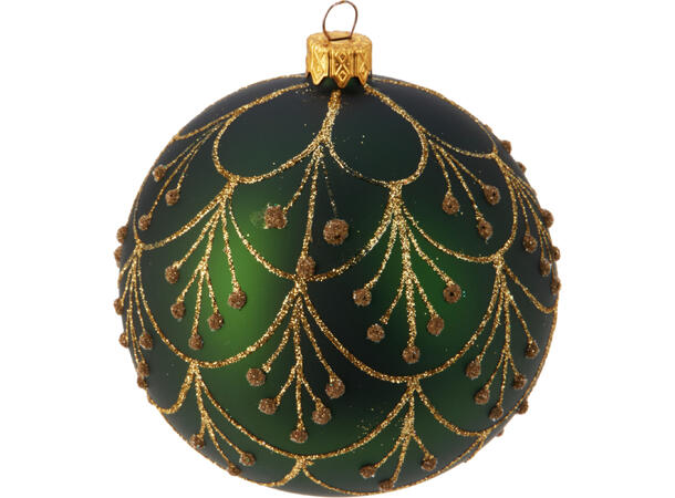 Julekule glass rød/grønn glitte 8cm 4ass Display 12stk. Håndlaget i Ukraina 