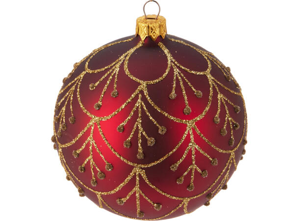 Julekule glass rød/grønn glitte 8cm 4ass Display 12stk. Håndlaget i Ukraina 