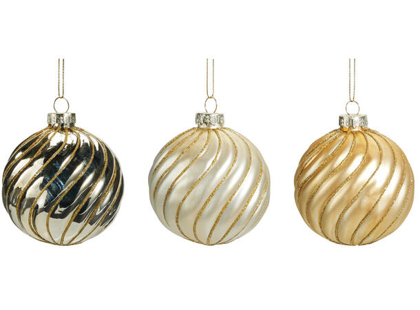 Julekule gull/champagne glass  8cm 3ass Display 12stk Gull topp/snor 