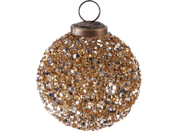 Julekule ornament m/perler gull 8x8,5cm Display 12stk 