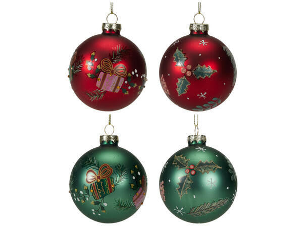 Julekule rød/grønn matt glass 8cm 2ass Display 12stk 