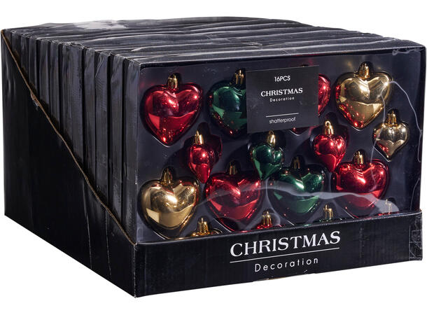 Julekuler PP 45/65mm rød/grønn 16stk Display 12stk 