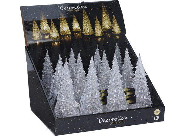 Juletre klar akryl varmhvit LED 21cm Display 12stk Batteri 3xAAA inkl 