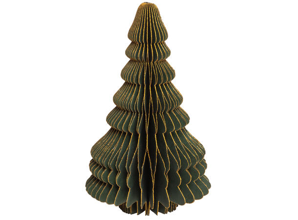 Juletre papir grønn m/gull/stjerne 15cm 