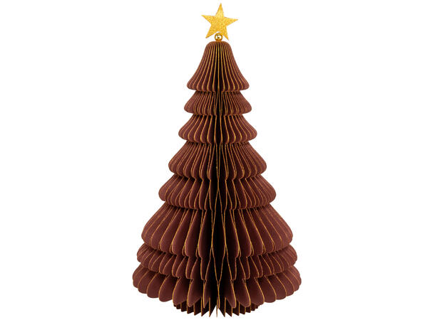 Juletre papir vinrød m/gull/stjerne 30cm 