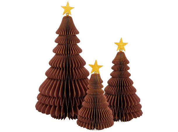 Juletre papir vinrød m/gull/stjerne 30cm 