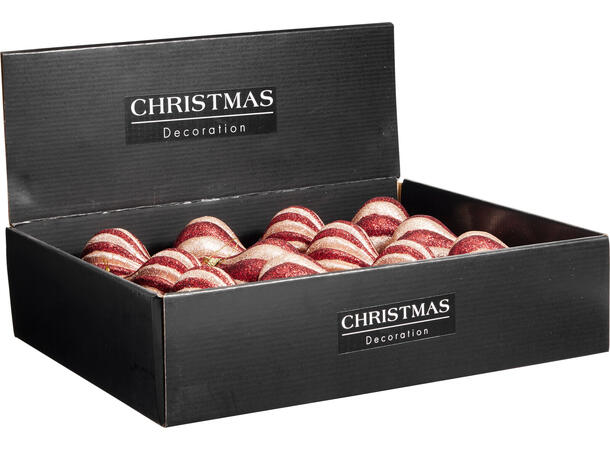 Juletrekule løk burgunder 10cm 2ass Display 12stk Julekuler av polyfoam 