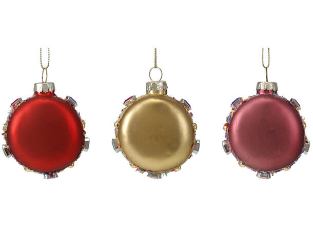 Juletrepynt makron glass 6cm 3stk Gaveeske m/vindu 