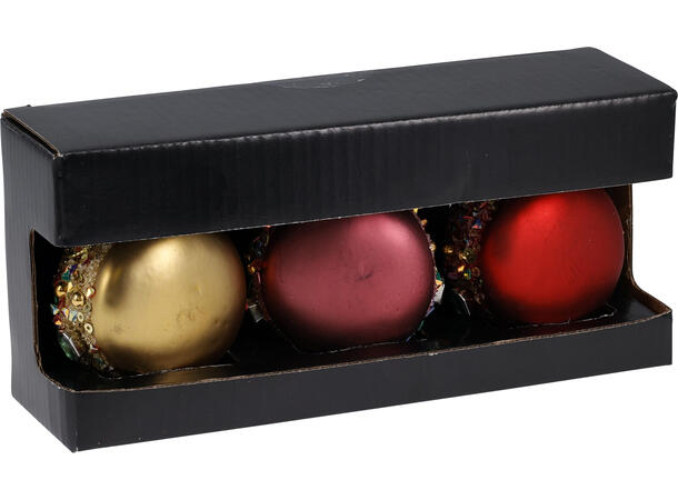 Juletrepynt makron glass 6cm 3stk Gaveeske m/vindu 