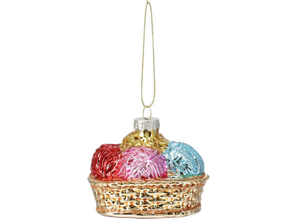 Juletrepynt strikkekurv glass 6,5cm 3ass Display 12stk 